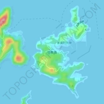 坊勢島地形图、海拔、地势
