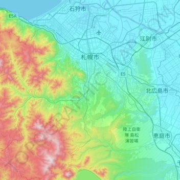 札幌市地形图、海拔、地势