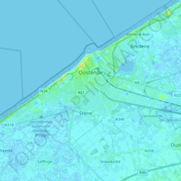 Oostende地形图、海拔、地势