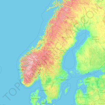 瑞典地形图、海拔、地势
