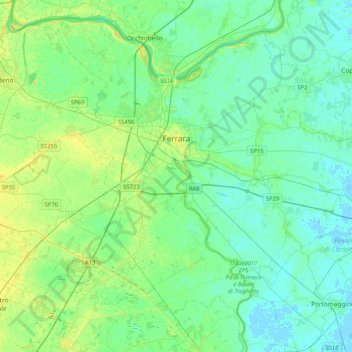 Ferrara地形图、海拔、地势