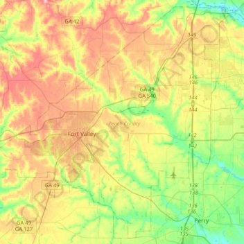 Peach County地形图、海拔、地势