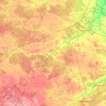Ushomyr Rural Hromada地形图、海拔、地势