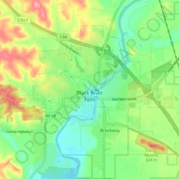 Black River Falls地形图、海拔、地势