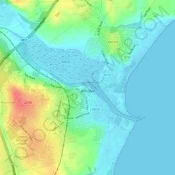 Arklow地形图、海拔、地势