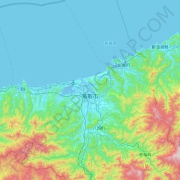 鳥取市地形图、海拔、地势