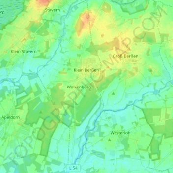 Klein Berßen地形图、海拔、地势