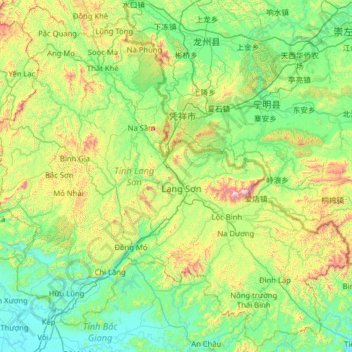 諒山省地形图、海拔、地势