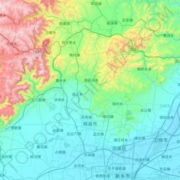 辉县市地形图、海拔、地势