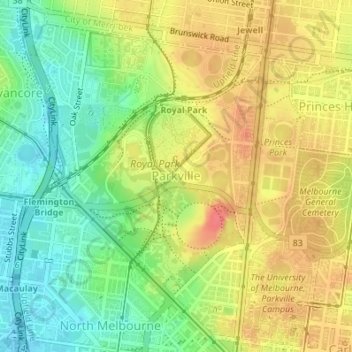 Parkville地形图、海拔、地势