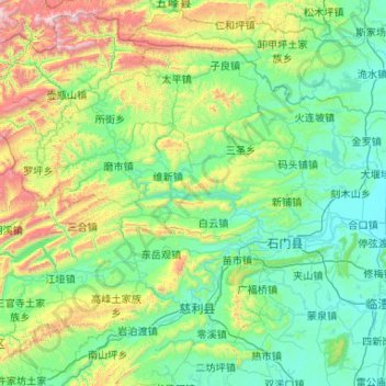 石门县地形图、海拔、地势