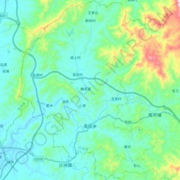 高田乡地形图、海拔、地势