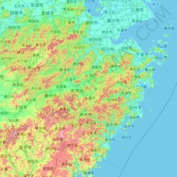 浙江省地形图、海拔、地势