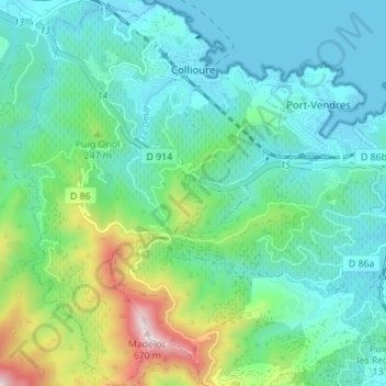 Collioure地形图、海拔、地势