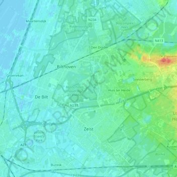 Zeist地形图、海拔、地势