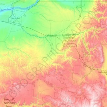 Umatilla County地形图、海拔、地势