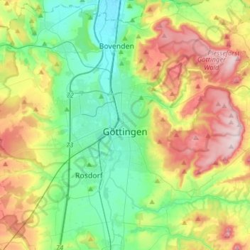 Göttingen地形图、海拔、地势