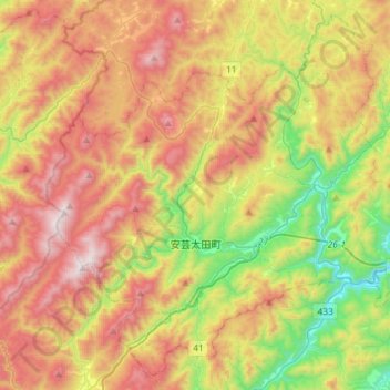 Akiota地形图、海拔、地势