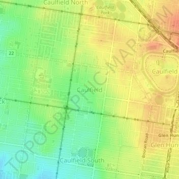 Caulfield地形图、海拔、地势