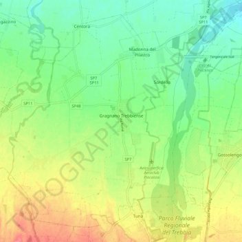 Gragnano Trebbiense地形图、海拔、地势