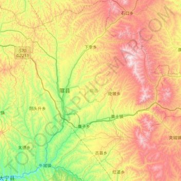 隰县地形图、海拔、地势
