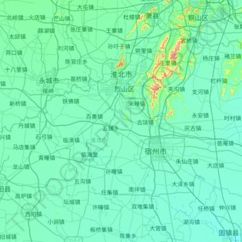 淮北市地形图、海拔、地势