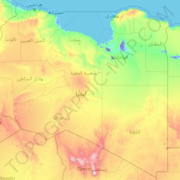 利比亚地形图、海拔、地势