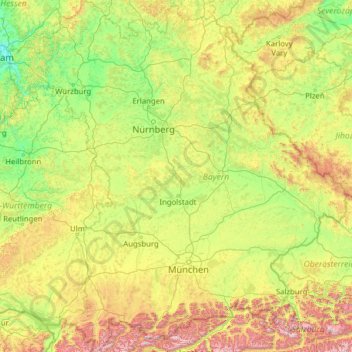 巴伐利亚地形图、海拔、地势