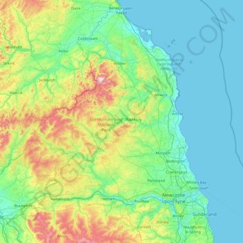 Northumberland地形图、海拔、地势