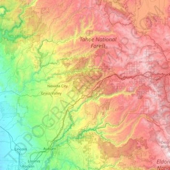 Nevada County地形图、海拔、地势