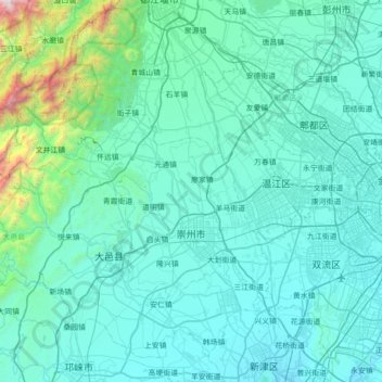 崇州市地形图、海拔、地势
