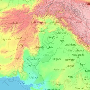 巴基斯坦地形图、海拔、地势