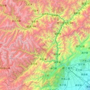 汶川县地形图、海拔、地势