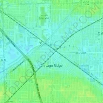 Chicago Ridge地形图、海拔、地势