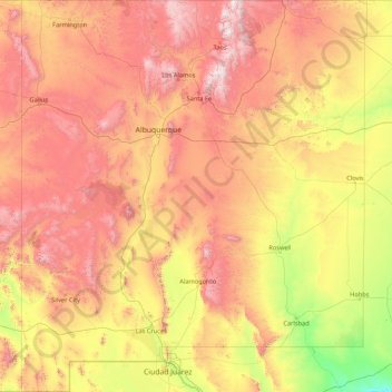 新墨西哥州地形图、海拔、地势