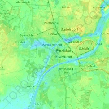 Rendsburg地形图、海拔、地势