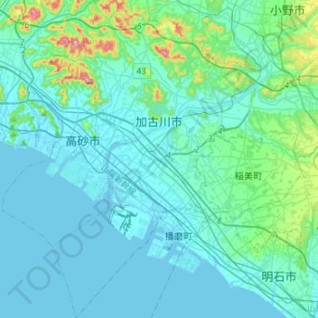 加古川市地形图、海拔、地势