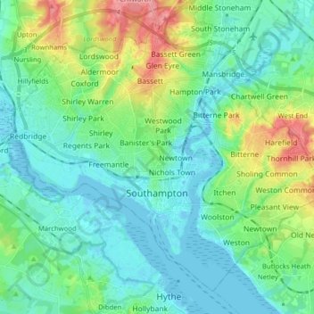 修咸頓地形图、海拔、地势