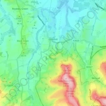 Godshill地形图、海拔、地势