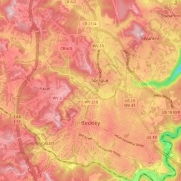 Beckley地形图、海拔、地势