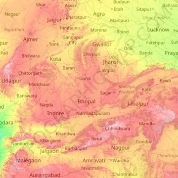 中央邦地形图、海拔、地势