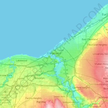 Cleveland地形图、海拔、地势