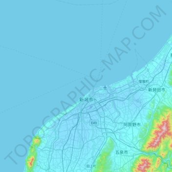 新潟市地形图、海拔、地势