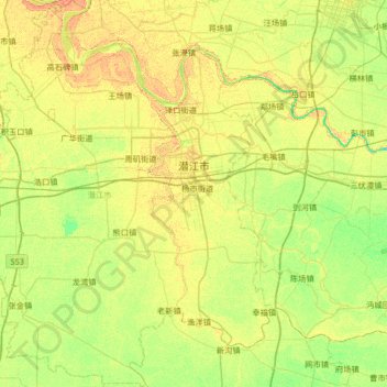 潜江市地形图、海拔、地势