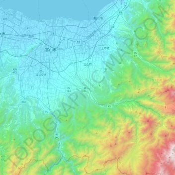 立山町地形图、海拔、地势