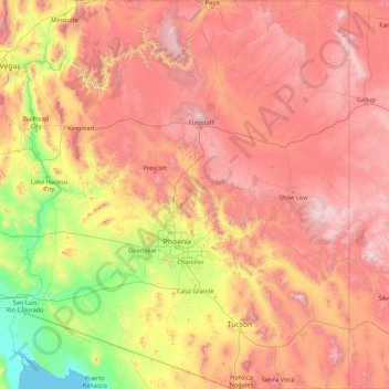 亚利桑那州 / 亞利桑那州地形图、海拔、地势