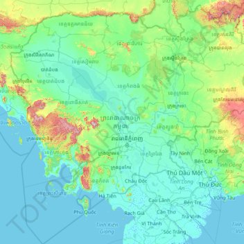 柬埔寨地形图、海拔、地势