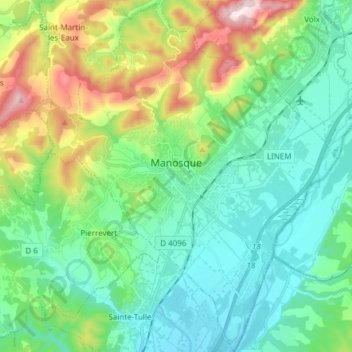 Manosque地形图、海拔、地势