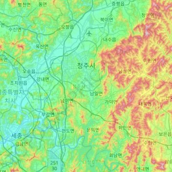 清州市地形图、海拔、地势