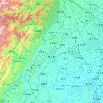大邑县地形图、海拔、地势